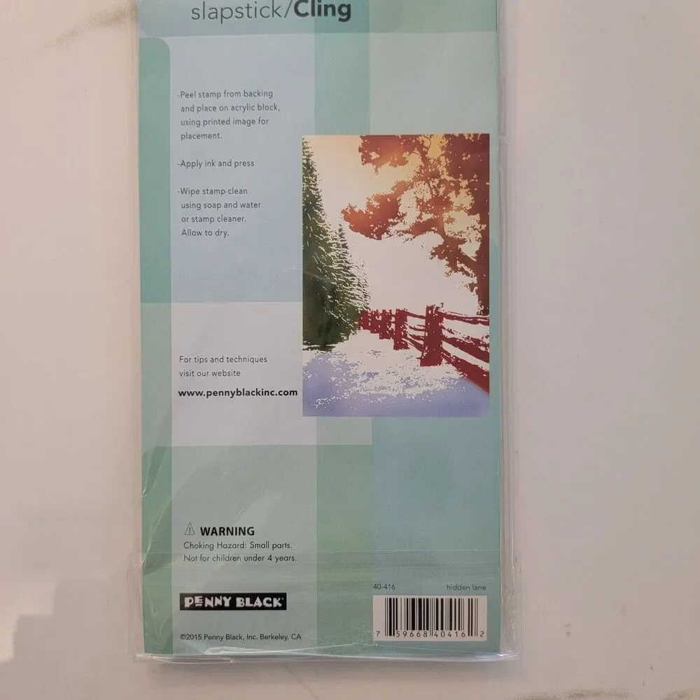 Penny Black HIDDEN LANE Slapstick/Cling Rubber Stamp Snow Trees Fence 40-416 NEW